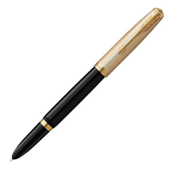 Parker 51 Deluxe Black with Gold Trim - 18k Gold Nib Fountain Pen