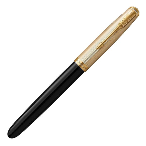 Parker 51 Deluxe Black with Gold Trim - 18k Gold Nib Fountain Pen 2
