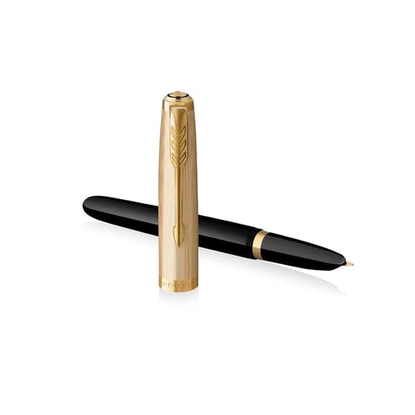 Parker 51 Deluxe Black with Gold Trim - 18k Gold Nib Fountain Pen 3