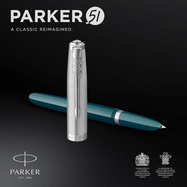 Parker 51 Teal Blue with Chrome Trim Fountain Pen 3
