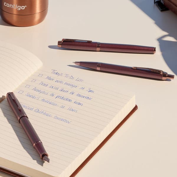 Parker IM Monochrome Burgundy Rollerball & Fountain Pen Set 2