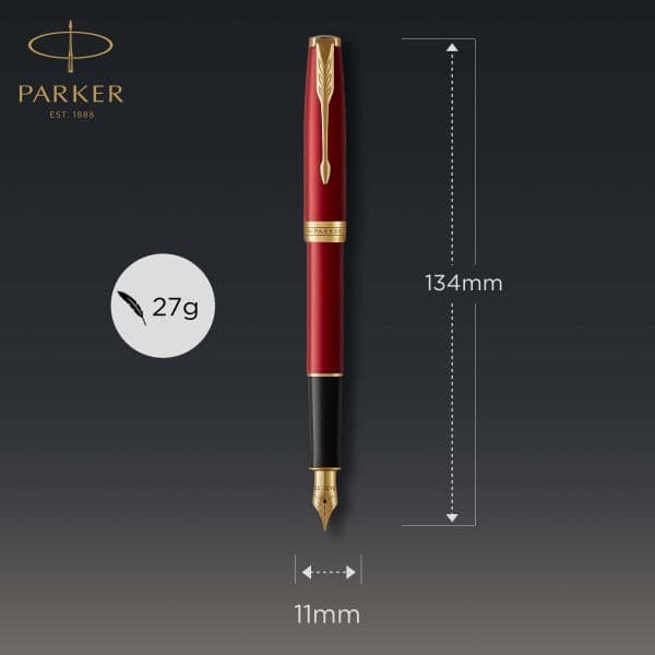 Parker Sonnet Red Lacquer and Gold Trim Fountain & Ballpoint Pen Set 4