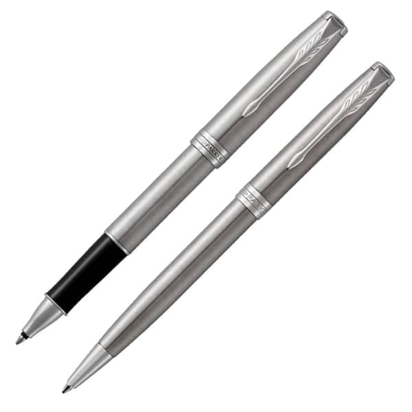 Parker Sonnet Stainless Steel Chrome Trim Ballpoint & Rollerball Pen Set