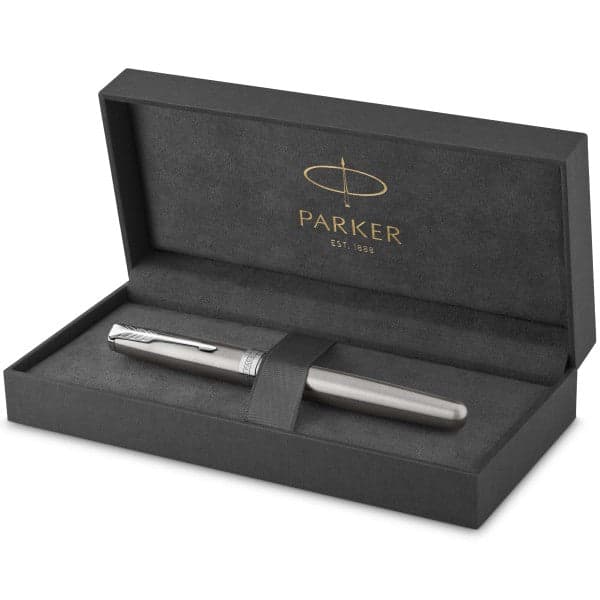 Parker Sonnet Stainless Steel Chrome Trim Ballpoint & Rollerball Pen Set 2