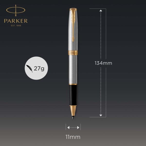 Parker Sonnet Stainless Steel Gold Trim Fountain & Rollerball Pen Set 5