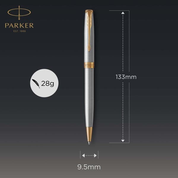 Parker Sonnet Stainless Steel Gold Trim Fountain & Ballpoint Pen Set 4