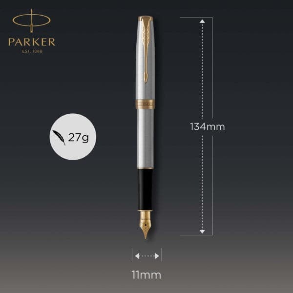 Parker Sonnet Stainless Steel Gold Trim Fountain & Ballpoint Pen Set 5