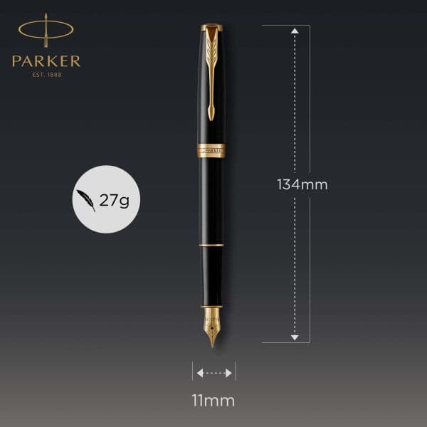 Parker Sonnet Laque Black Gold Trim Fountain & Rollerball Pen Set 4