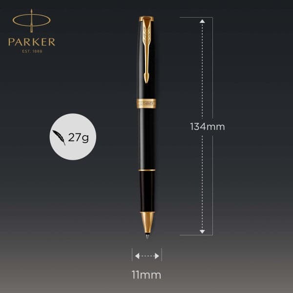 Parker Sonnet Laque Black Gold Trim Fountain & Rollerball Pen Set 5