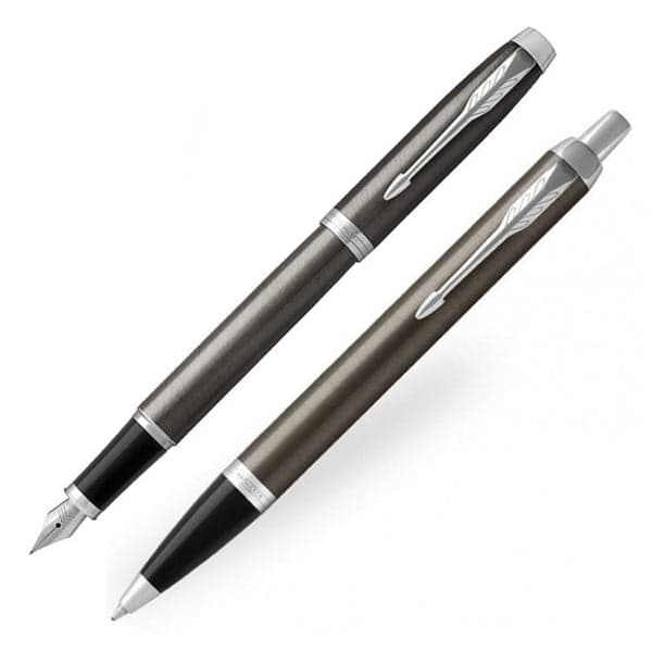Parker IM Dark Espresso Chrome Trim Ballpoint & Fountain Pen Set