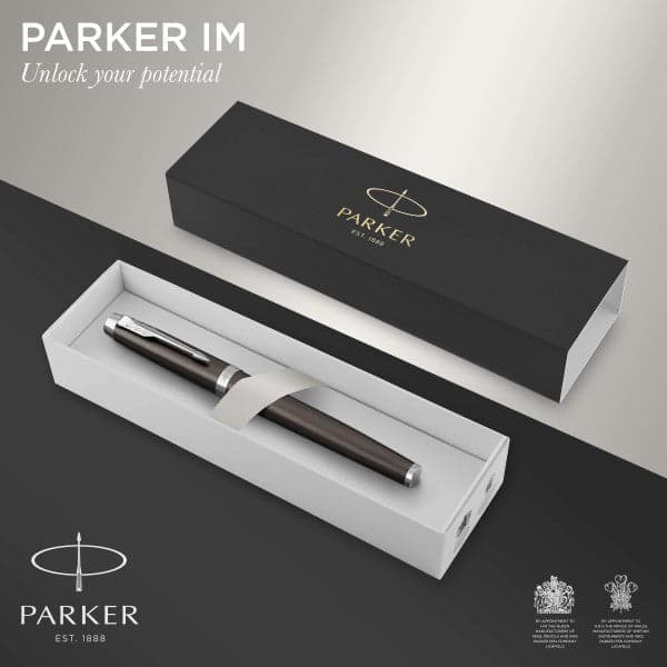 Parker IM Dark Espresso Chrome Trim Ballpoint & Rollerball Pen Set 2