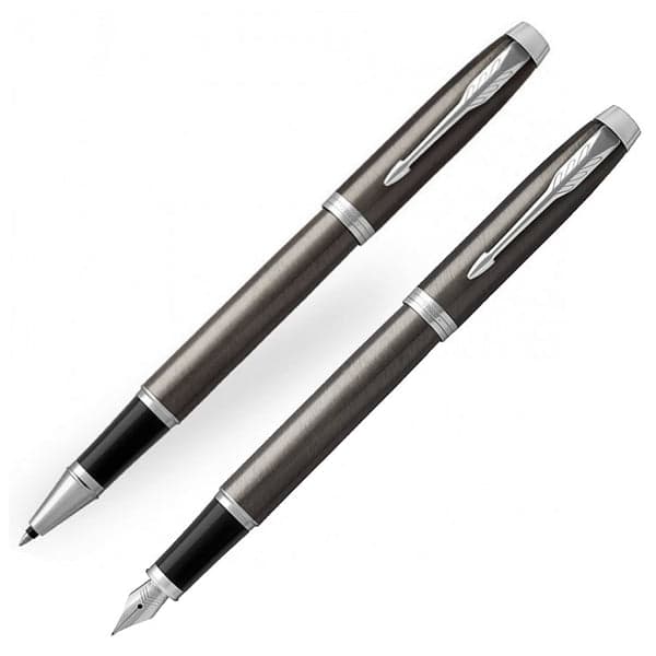 Parker IM Dark Espresso Chrome Trim Rollerball & Fountain Pen Set