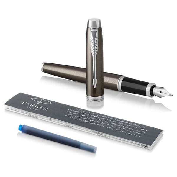Parker IM Dark Espresso Chrome Trim Rollerball & Fountain Pen Set 3