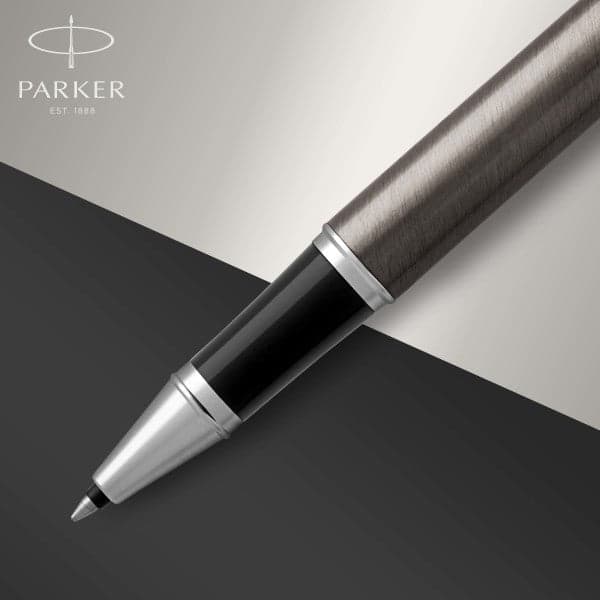 Parker IM Dark Espresso Chrome Trim Rollerball & Fountain Pen Set 4