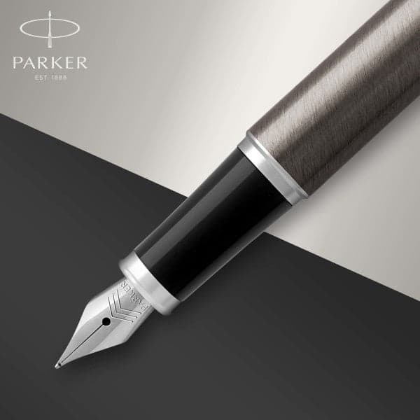 Parker IM Dark Espresso Chrome Trim Rollerball & Fountain Pen Set 5