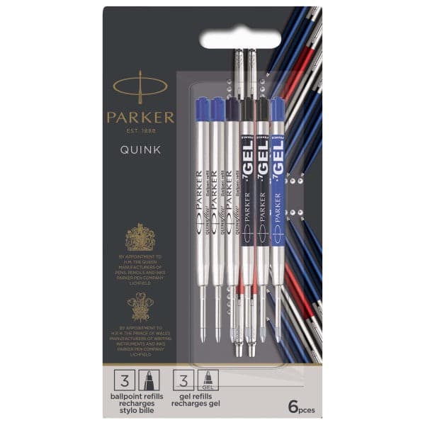 Parker Quink Ink Ballpoint & Gel Pen Refills - Pack of 6 2