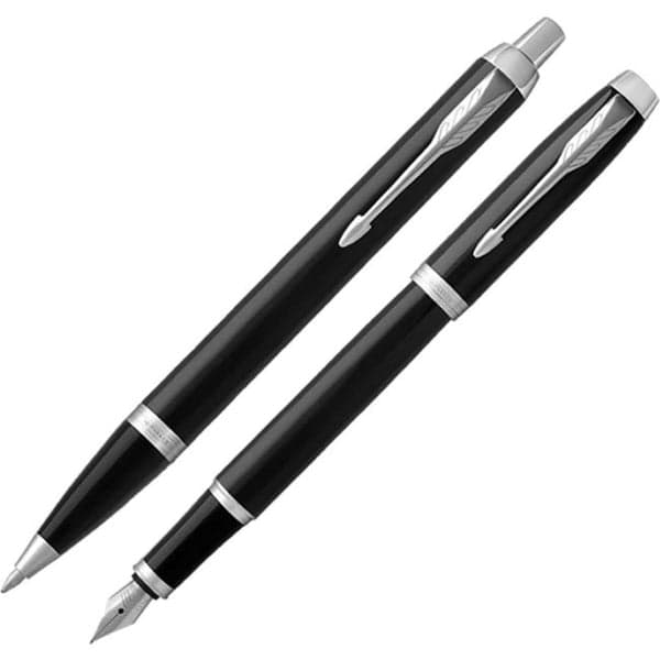Parker IM Black Chrome Trim Ballpoint & Fountain Pen Set