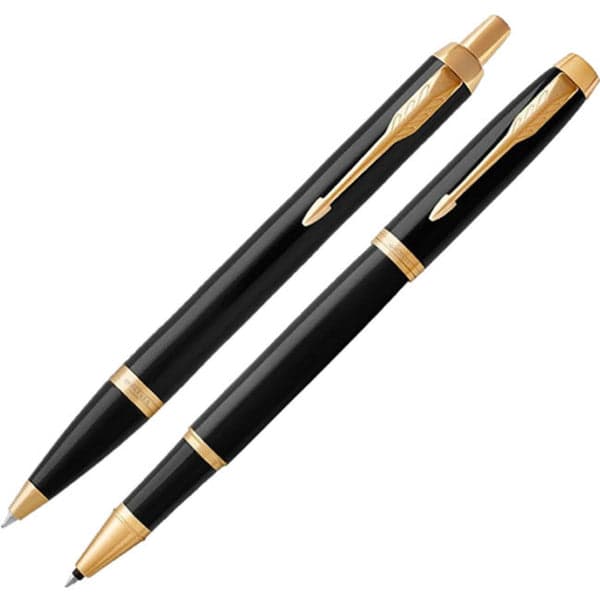 Parker IM Black Gold Finish Trim Ballpoint & Rollerball Pen Set