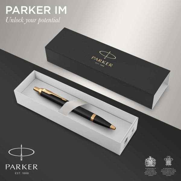 Parker IM Black Gold Finish Trim Ballpoint & Rollerball Pen Set 2