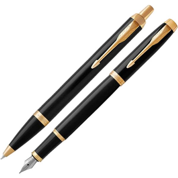 Parker IM Black Gold Finish Trim Ballpoint & Fountain Pen Set
