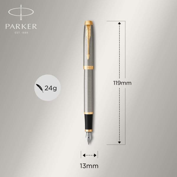 Parker IM Brushed Metal Gold Trim Ballpoint & Fountain Pen Set 4