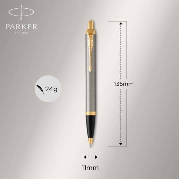 Parker IM Brushed Metal Gold Trim Ballpoint & Fountain Pen Set 5