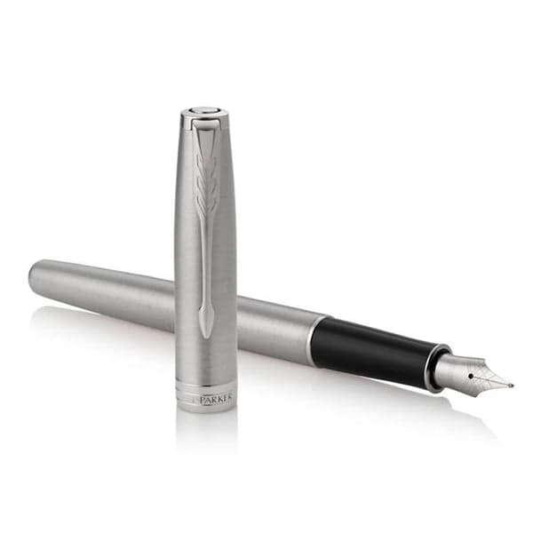 Parker Sonnet Stainless Steel Chrome Trim Fountain & Rollerball Pen Set 2