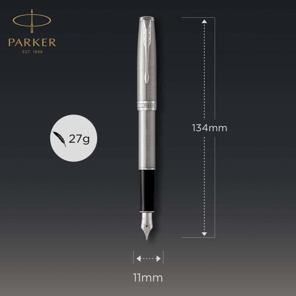 Parker Sonnet Stainless Steel Chrome Trim Fountain & Rollerball Pen Set 5