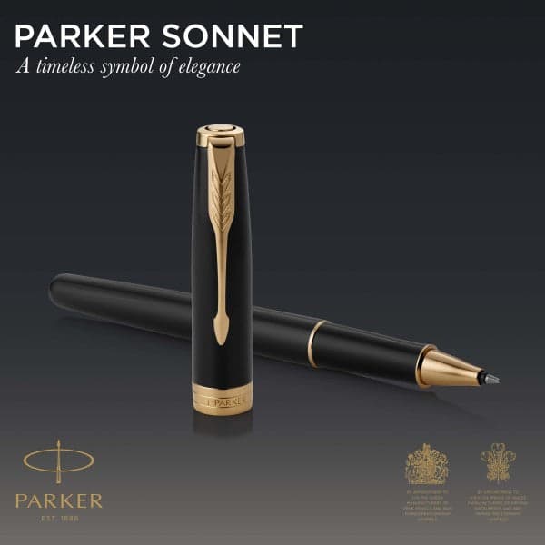 Parker Sonnet Black Lacquer and Gold Trim Rollerball 4
