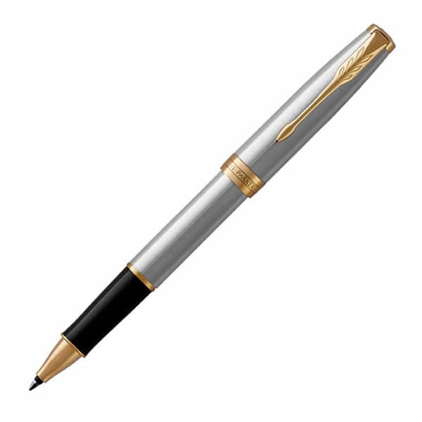 Parker Sonnet Stainless Steel Gold Trim Rollerball Pen