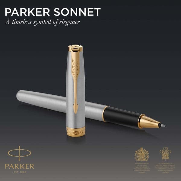 Parker Sonnet Stainless Steel Gold Trim Rollerball Pen 3