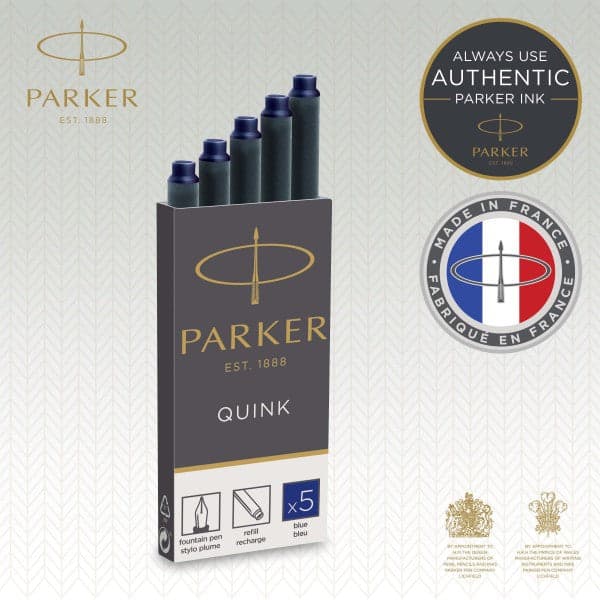 Pack of 5 Parker Quink Ink Cartridges  - Blue 2